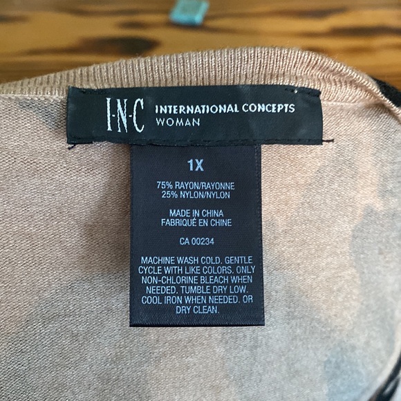 INC Animal Print 3/4 Sleeve Shirt With Sequins - Picture 6 of 6